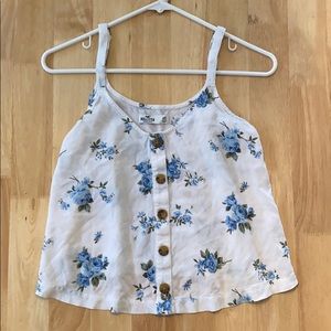 Hollister Flowy Button Tank - Blue Floral